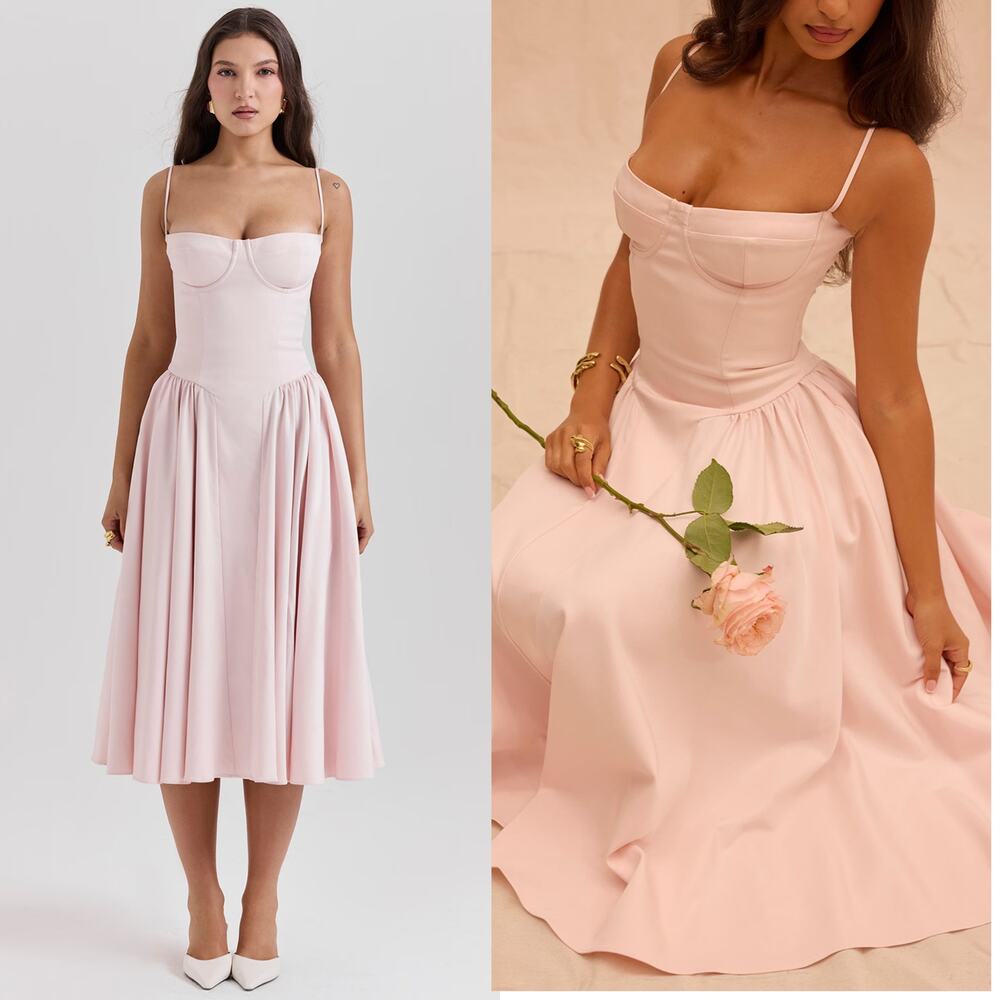 House of cb samaria ballerina Pink Twill Corset Midi Dress